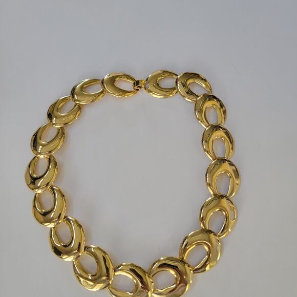 Vintage Gold Tone Chunky Link Necklace Bold Oval Chain Statement Collar Jewelry - Picture 3 of 10